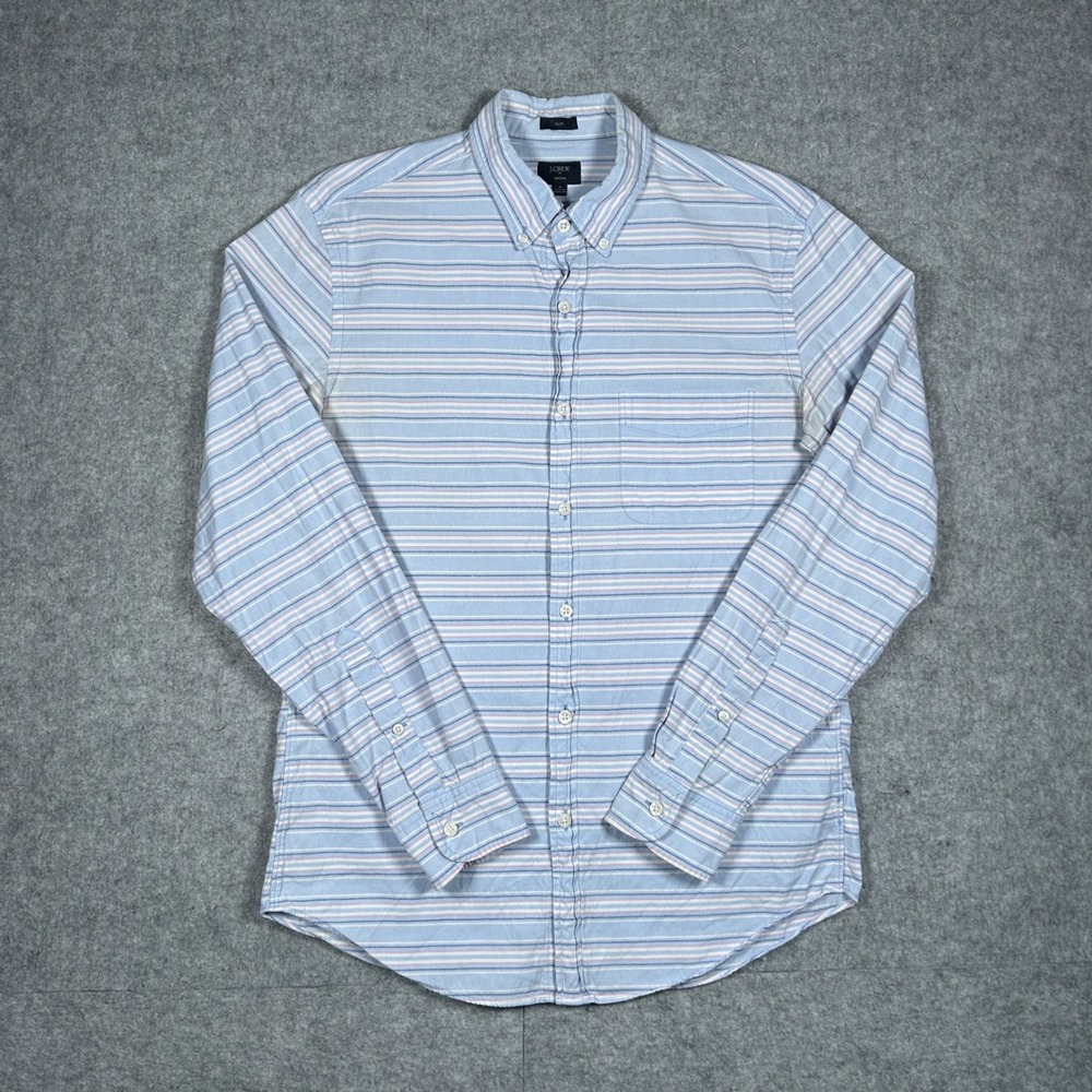 J Crew Shirt Mens Medium Blue Striped Slim Fit Oxford‎ Button Down Long Sleeve